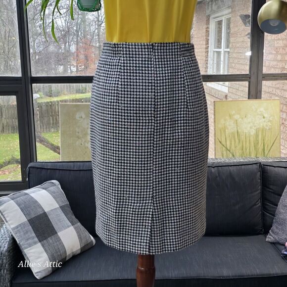 Black White Colorful Checkered Pencil Plaid Midi Skirt Norton McNaughton 8P - Picture 4 of 8